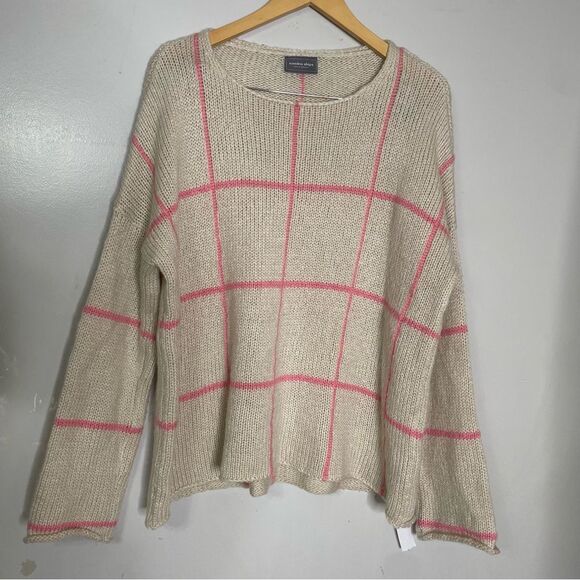 Anthropologie Wooden Ships Sweater Pink Check Plaid Mohair Wool Cozy Soft M L - Picture 2 of 7